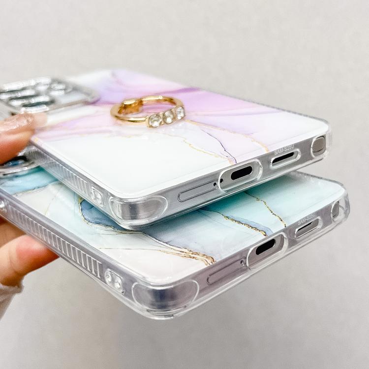 For Samsung Galaxy S25 Ultra 5G Electroplated Marble Texture Ring Holder Phone Case(Purple Blue S18) - Galaxy S25 Ultra 5G Cases by PMC Jewellery | Online Shopping South Africa | PMC Jewellery | Buy Now Pay Later Mobicred