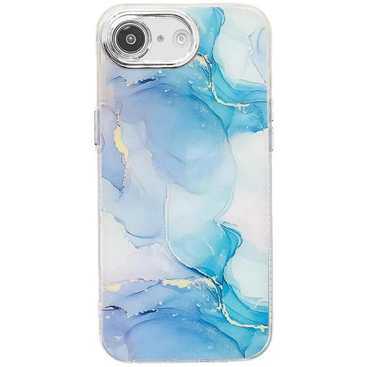 For iPhone 16e Electroplated Marble Texture Phone Case(Blue Green M9) - iPhone 16e Cases by PMC Jewellery | Online Shopping South Africa | PMC Jewellery | Buy Now Pay Later Mobicred