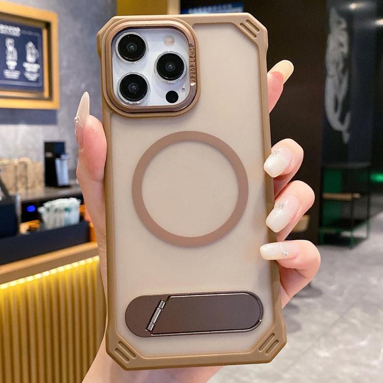 For iPhone 13 Pro Skin Feel Frameless MagSafe PC Phone Case with Fold Holder(Desert Gold) - iPhone 13 Pro Cases by PMc TechLife | Online Shopping South Africa | PMc TechLife | Buy Now Pay Later Mobicred
