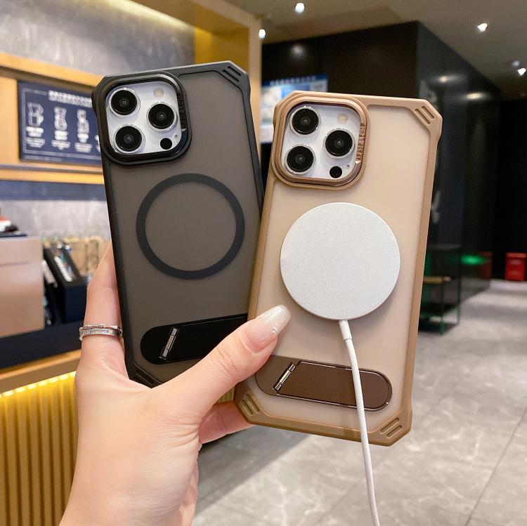 For iPhone 16 Pro Skin Feel Frameless MagSafe PC Phone Case with Fold Holder(Grey) - iPhone 16 Pro Cases by PMc TechLife | Online Shopping South Africa | PMc TechLife | Buy Now Pay Later Mobicred