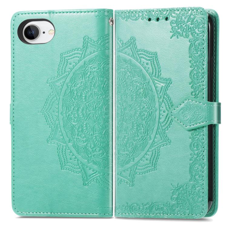 For iPhone 16e Mandala Flower Embossed Leather Phone Case(Green) - iPhone 16e Cases by PMC TechLife | Online Shopping South Africa | PMC TechLife | Buy Now Pay Later Mobicred