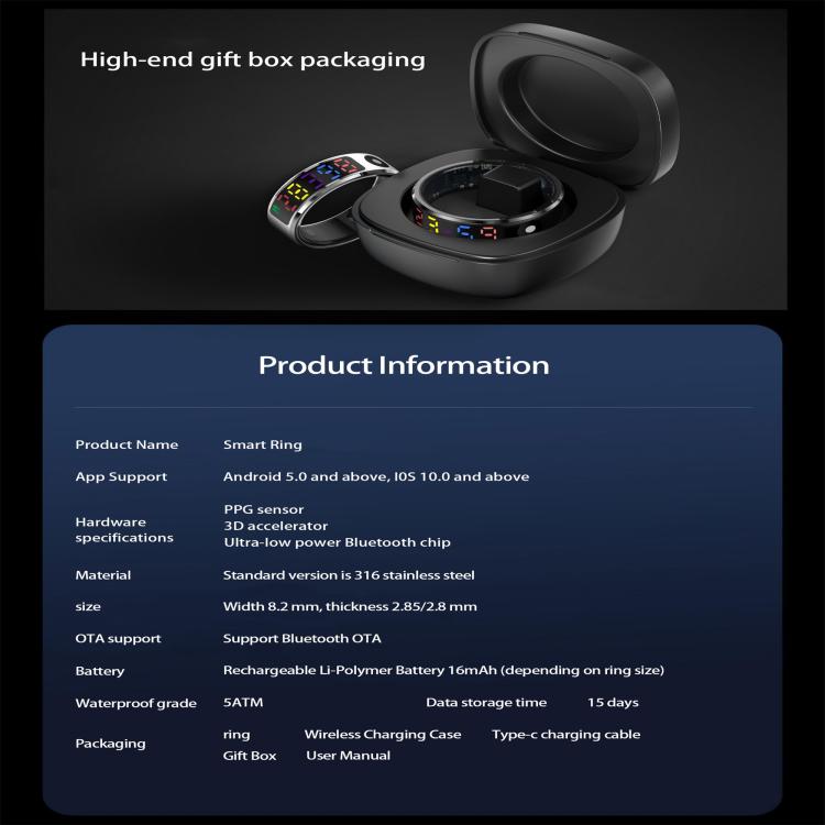 R12 SIZE 9 Smart Ring, Support Heart Rate / Blood Oxygen / Sleep / Multiple Sports Modes(Gold) - free shipping - PMC TechLife - Order now!