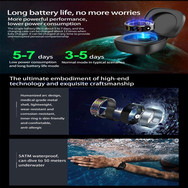 R12 SIZE 10 Smart Ring, Support Heart Rate / Blood Oxygen / Sleep / Multiple Sports Modes(Silver) - free shipping - PMC TechLife - Order now!