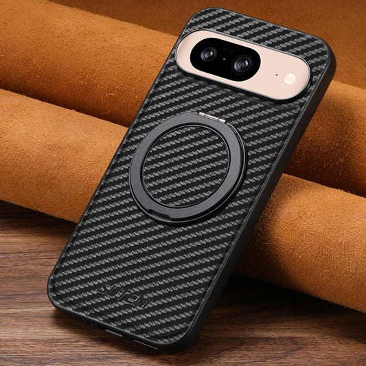 For Google Pixel 8 Suteni G3 Carbon Fiber Leather 360 Rotation Holder MagSafe Phone Case(Black) - Google Cases by Suteni | Online Shopping South Africa | PMC Jewellery | Buy Now Pay Later Mobicred