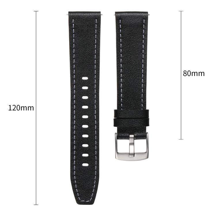 18mm Push Button Silver Steel Buckle Genuine Leather Watch Band(Black) - free shipping - PMC TechLife - Order now!
