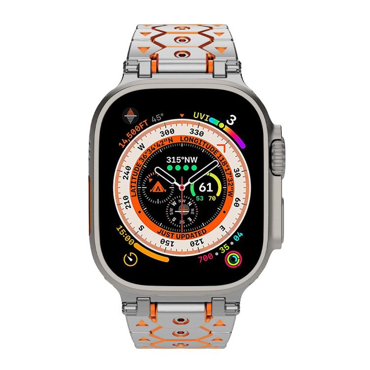 For Apple Watch 46mm / 49mm / 45mm / 44mm Octagonal Stainless Steel  Watch(Silver Inter Orange) - free shipping - PMC TechLife - Order now!