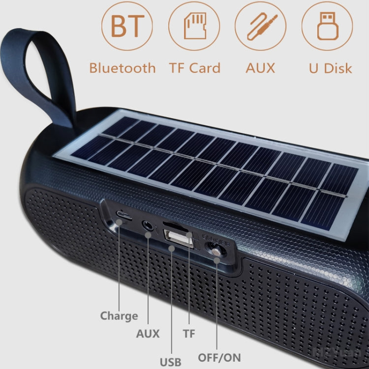 T&G TG182 Portable Column Wireless Stereo Music Box Solar Power waterproof USB AUX FM radio super bass(Black) - Desktop Speaker by T&G | Online Shopping South Africa | PMC Jewellery | Buy Now Pay Later Mobicred