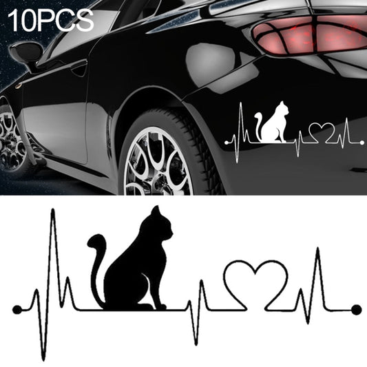 10 PCS Cat Heartbeat Lifeline Shape Vinyl Decal Creative Car Stickers Car Styling Truck Accessories, Size: 26.5x12cm (Black) - Decorative Sticker by PMC Jewellery | Online Shopping South Africa | PMC Jewellery | Buy Now Pay Later Mobicred