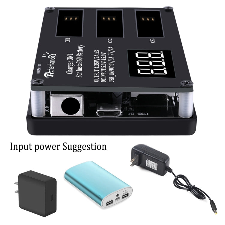Micro USB Triple Battery Charger for Insta360 ONE X Panoramic Camera(Eu Plug) - Others by PMC TechLife | Online Shopping South Africa | PMC TechLife | Buy Now Pay Later Mobicred