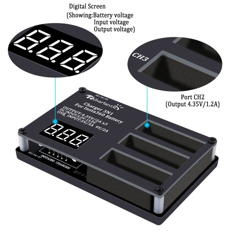 Micro USB Triple Battery Charger for Insta360 ONE X Panoramic Camera(Eu Plug) - Others by PMC TechLife | Online Shopping South Africa | PMC TechLife | Buy Now Pay Later Mobicred