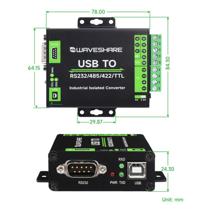 Waveshare FT232RNL USB To RS232/485/422/TTL Interface Industrial Isolation Converter, 23996 - Raspberry Pi Accessories by Waveshare | Online Shopping South Africa | PMC Jewellery | Buy Now Pay Later Mobicred