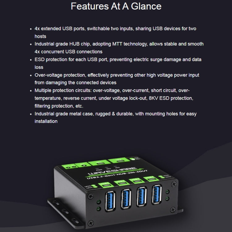 Waveshare 23929 USB HUB, Extending 4 X USB 3.2 Ports, Switchable Dual Hosts, Multi Protections - free shipping - PMC Jewellery - Order now!