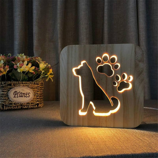 Creative Shape Wooden Night Lamp Bedroom Decoration Warm Light LED(Dog) - Novelty Lighting by PMC Jewellery | Online Shopping South Africa | PMC Jewellery | Buy Now Pay Later Mobicred