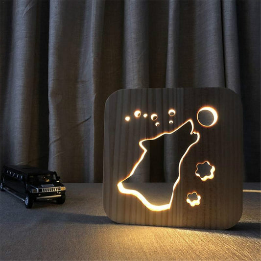 Creative Shape Wooden Night Lamp Bedroom Decoration Warm Light LED(Wolve) - Novelty Lighting by PMC Jewellery | Online Shopping South Africa | PMC Jewellery | Buy Now Pay Later Mobicred