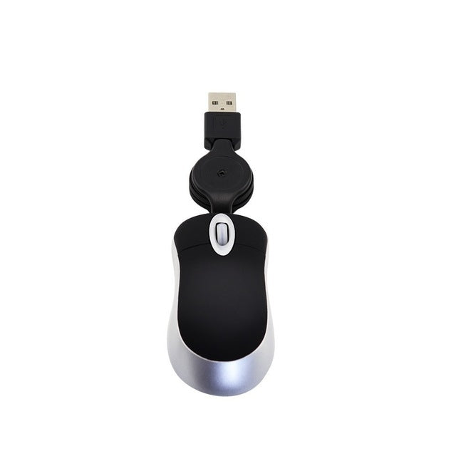 Mini Computer Mouse Retractable USB Cable Optical Ergonomic1600 DPI Portable Small Mice for Laptop(Black) - Wired Mice by PMc TechLife | Online Shopping South Africa | PMc TechLife | Buy Now Pay Later Mobicred