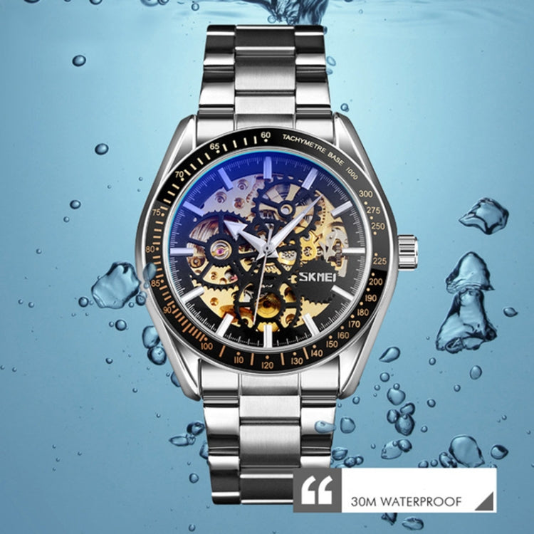 SKMEI 9194 Men Automatic Skeleton Mechanical Steel Band Watch (Silver) - free shipping - PMC TechLife - Order now!