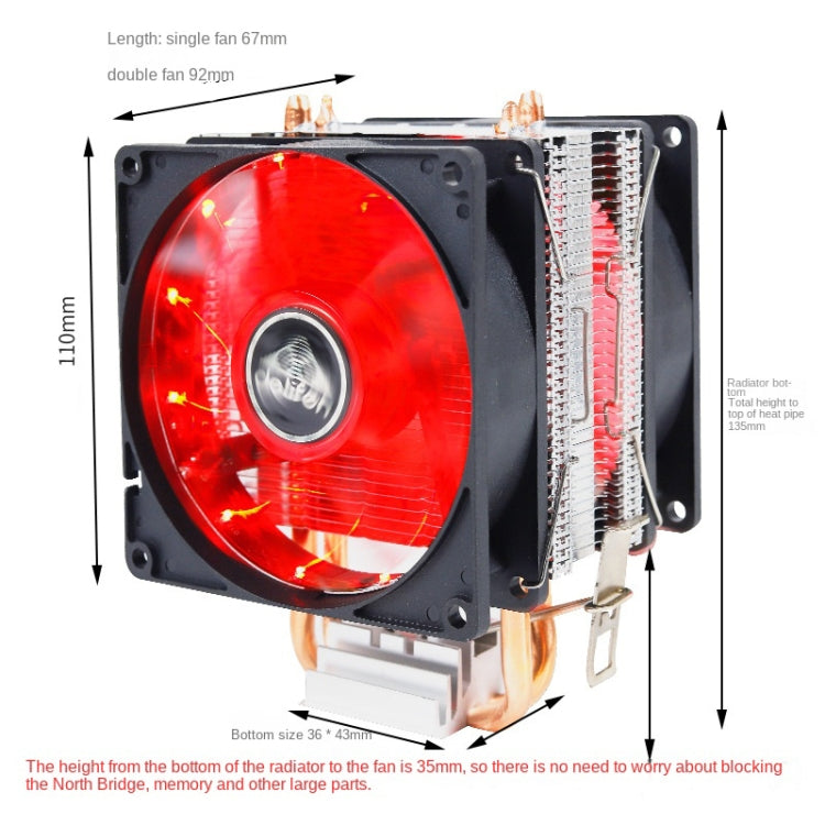 Desktop Computer 6 Copper Tube CPU Radiator Super Quiet Blue Light 3-pin Double Fan - Fan Cooling by PMC Jewellery | Online Shopping South Africa | PMC Jewellery | Buy Now Pay Later Mobicred