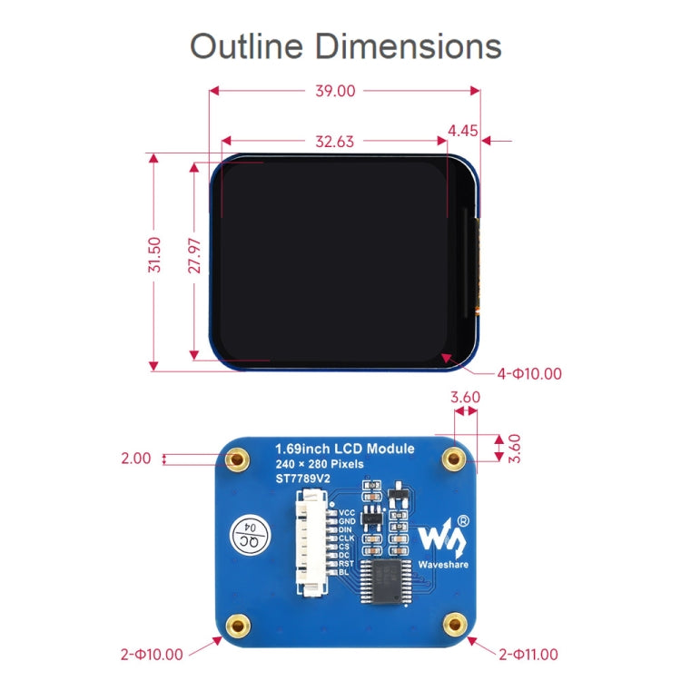 Waveshare 1.69 Inch 240��280 Resolution IPS LCD Display Module With SPI Interface - LCD & LED Display Module by Waveshare | Online Shopping South Africa | PMC TechLife | Buy Now Pay Later Mobicred