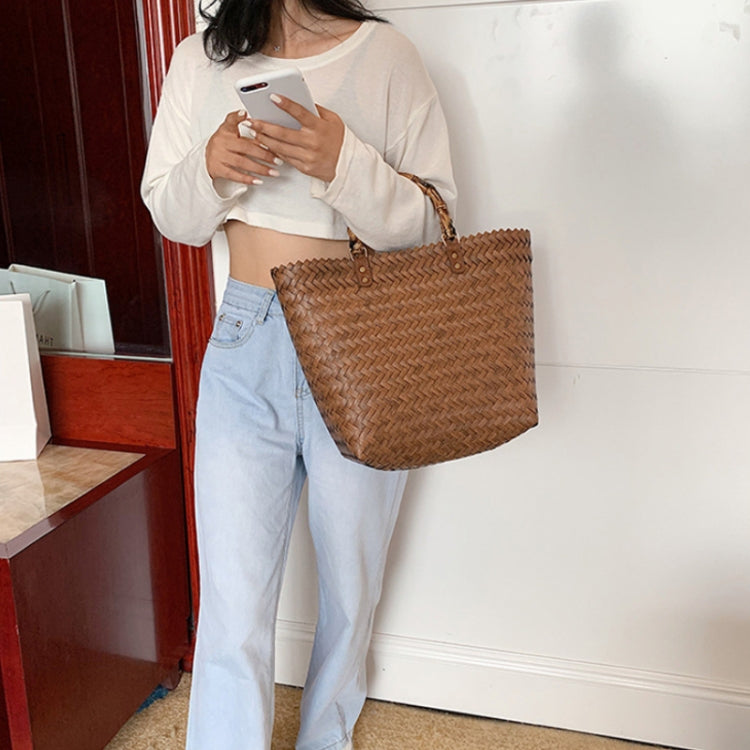 Retro Large-Capacity Bamboo Portable Straw Beach Bag(Brown) - Handbags by PMC TechLife | Online Shopping South Africa | PMC TechLife | Buy Now Pay Later Mobicred