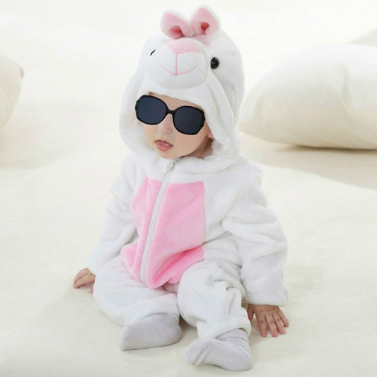 Babies Cartoon Animal Shape Flannel Jumpsuit Romper, Size:100CM(White rabbit) - Baby Clothing by PMC Jewellery | Online Shopping South Africa | PMC Jewellery | Buy Now Pay Later Mobicred