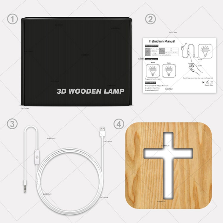 2.5W Cross Pine Craft Table Lamp Wooden LED Night Light(Warm White Light) - Novelty Lighting by PMC TechLife | Online Shopping South Africa | PMC TechLife