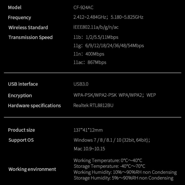 COMFAST CF-924AC V2 1200Mbps Dual Frequency Gigabit USB Computer WIFI Receiver High Power Wireless Network Card - free shipping - PMC Jewellery - Order now!