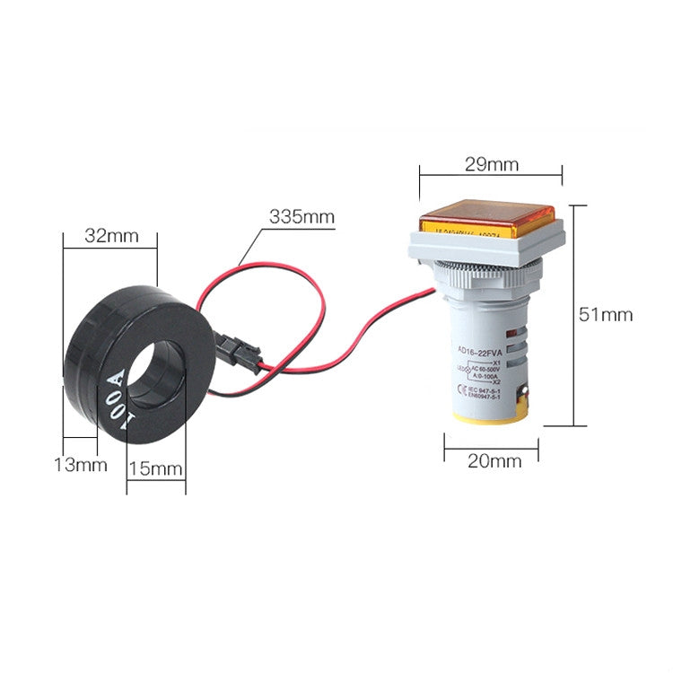 AD16-22FVA Square Signal Indicator Type Mini Digital Display AC Voltage And Current Meter(Red) - Current & Voltage Tester by PMC Jewellery | Online Shopping South Africa | PMC Jewellery