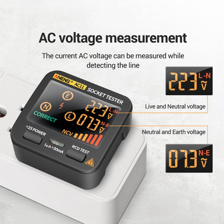 ANENG AC11 Multifunctional Digital Display Socket Tester Electrical Ground Wire Tester(US Plug) - Current & Voltage Tester by ANENG | Online Shopping South Africa | PMC Jewellery | Buy Now Pay Later Mobicred