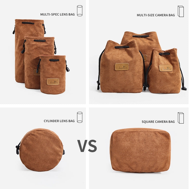 S.C.COTTON Liner Shockproof Digital Protection Portable SLR Lens Bag Micro Single Camera Bag Square Brown L - Lens Bag by S.C.COTTON | Online Shopping South Africa | PMC TechLife | Buy Now Pay Later Mobicred