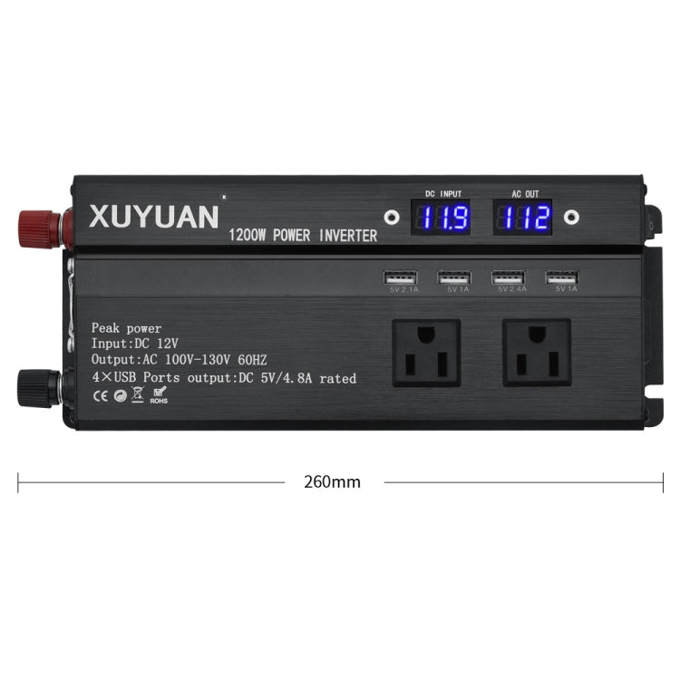 XUYUAN 1200W Car Inverter with LED Display Converter, US Plug, Specification: 12V to 110V -  by XUYUAN | Online Shopping South Africa | PMC Jewellery | Buy Now Pay Later Mobicred