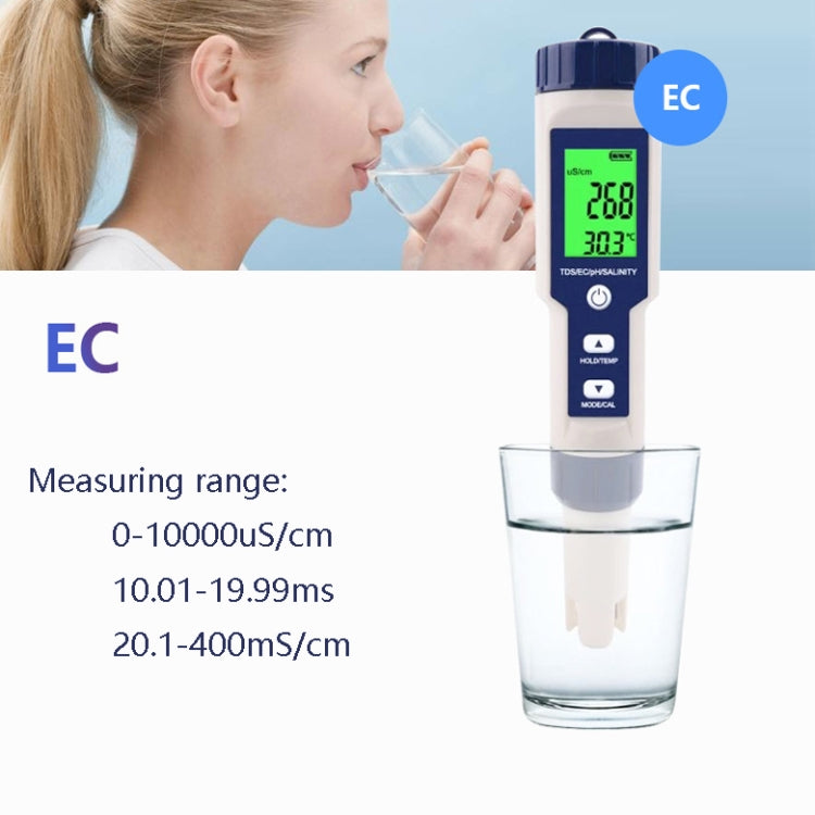 EZ-9909 PH/Salinity/Temperature/TDS/EC 5-in-1 Test Pen Multifunctional Water Quality Detector - free shipping - PMC Jewellery - Order now!