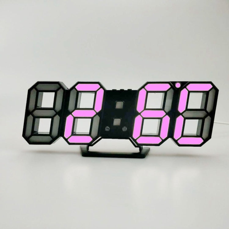 6609 3D Stereo LED Alarm Clock Living Room 3D Wall Clock, Colour: Black Frame Pink Light - Alarm Clocks by PMc TechLife | Online Shopping South Africa | PMc TechLife | Buy Now Pay Later Mobicred