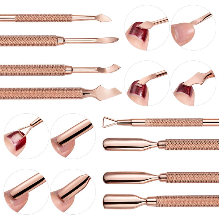 Rose Gold Double-headed Steel Nail Remover Set Clean Decontamination Remover Manicure Tool - Nail Art Equipment by PMC Jewellery | Online Shopping South Africa | PMC Jewellery | Buy Now Pay Later Mobicred