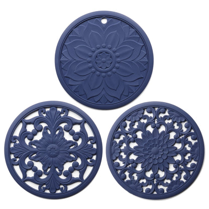 3 in 1 Hollow Flower Silicone Heat Insulation Pad Anti-Scalding Pot Bowl Pad Set(Blue) - Insulation by PMC Jewellery | Online Shopping South Africa | PMC Jewellery