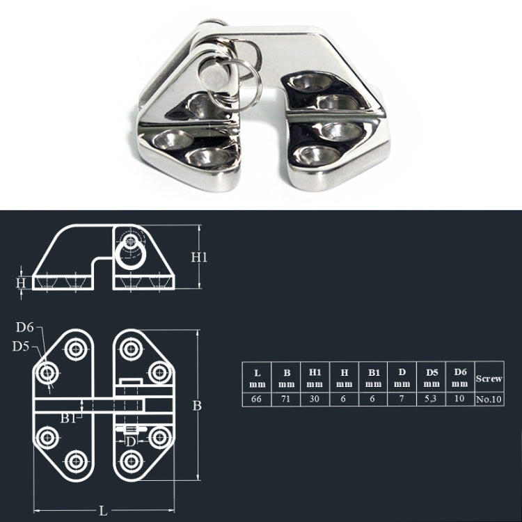 Butterfly Hinge 316 Stainless Steel Ship Accessories, Specification: 70 x 68mm - Marine Accessories & Parts by PMC Jewellery | Online Shopping South Africa | PMC Jewellery | Buy Now Pay Later Mobicred