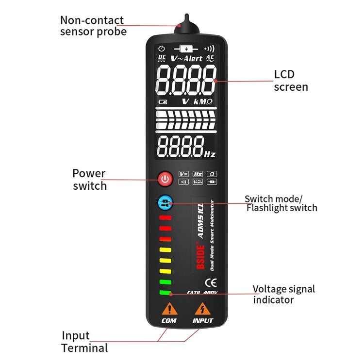 BSIDE Dual-Mode Smart Large-Screen Display Multimeter Electric Pen Portable Voltage Detector, Specification: ADMS1 - Digital Multimeter by BSIDE | Online Shopping South Africa | PMC Jewellery | Buy Now Pay Later Mobicred