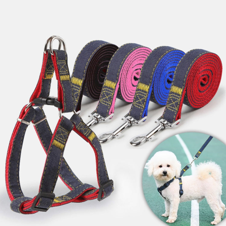BG-Q1025 Leash+Chest Strap+Collar Thickened Strong Denim Pet Dog Leash Set, Size: XL(Black) - Leashes & Chest Strap by PMC TechLife | Online Shopping South Africa | PMC TechLife