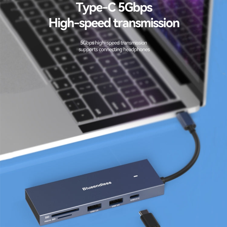 Blueendless 4K60Hz + Data Port Type-C Docking Station USB3.0 Splitter, Spec: 7-in-1 Card Reading Blue - USB HUB by Blueendless | Online Shopping South Africa | PMC Jewellery | Buy Now Pay Later Mobicred