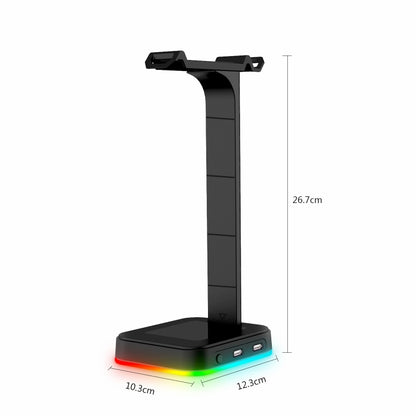 RGBD9 RGB Headset Stand Color-Changing Gaming Headset Stand Gaming Headset Display Stand with Dual USB Ports(Black) - Headset Stand by PMC Jewellery | Online Shopping South Africa | PMC Jewellery | Buy Now Pay Later Mobicred