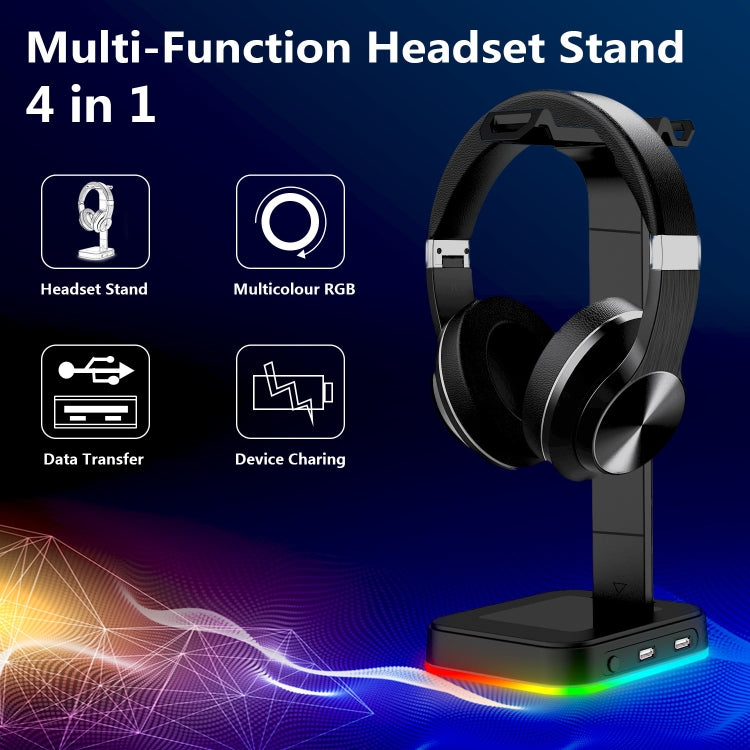 RGBD9 RGB Headset Stand Color-Changing Gaming Headset Stand Gaming Headset Display Stand with Dual USB Ports(Black) - Headset Stand by PMC Jewellery | Online Shopping South Africa | PMC Jewellery | Buy Now Pay Later Mobicred