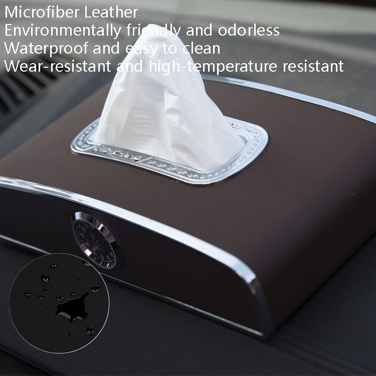 Car Clock Tissue Box Multi-Function Vehicle Instrument Table Paper Towel Box, Style: Clock+Parking Card (Mocha Brown) - Tissue Boxes by PMC TechLife | Online Shopping South Africa | PMC TechLife | Buy Now Pay Later Mobicred