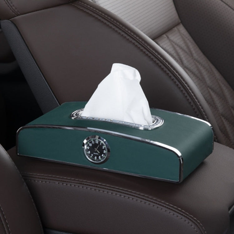 Car Clock Tissue Box Multi-Function Vehicle Instrument Table Paper Towel Box, Style: With Clock (Green) - Tissue Boxes by PMC Jewellery | Online Shopping South Africa | PMC Jewellery