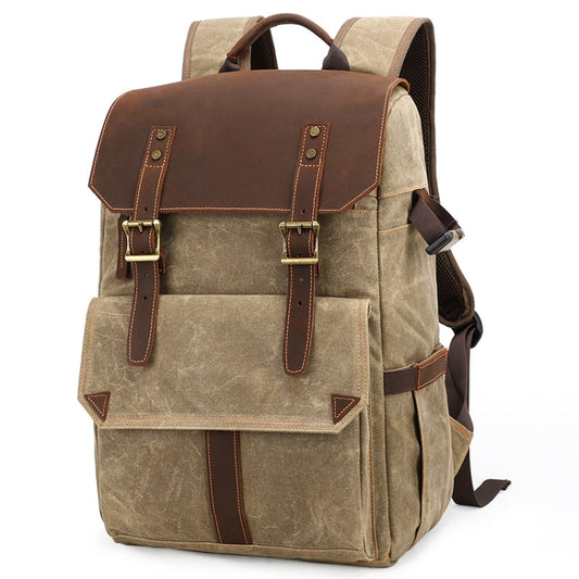 K-011 Outdoor Shoulder Digital Camera Bag Batik Canvas Waterproof Large-Capacity Photography Backpack(Khaki) - Backpack by PMC Jewellery | Online Shopping South Africa | PMC Jewellery | Buy Now Pay Later Mobicred