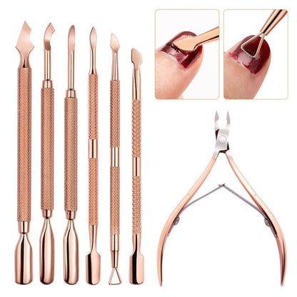 3 PCS Stainless Steel Rose Gold Double-Headed Steel Push Dead Skin Scissors Nail Set,Style: 01 Big Head - Nail Art Equipment by PMC Jewellery | Online Shopping South Africa | PMC Jewellery | Buy Now Pay Later Mobicred