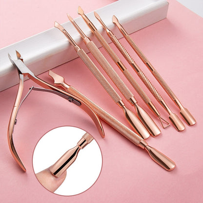 3 PCS Stainless Steel Rose Gold Double-Headed Steel Push Dead Skin Scissors Nail Set,Style: Dot Flower Needle - Nail Art Equipment by PMC Jewellery | Online Shopping South Africa | PMC Jewellery | Buy Now Pay Later Mobicred