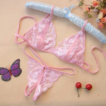 Lady Lotion Open Sexy Lace Three-Point Erotic Lingerie Open Panties Temptation Set(Pink) - Ladies Underwear by PMC Jewellery | Online Shopping South Africa | PMC Jewellery | Buy Now Pay Later Mobicred