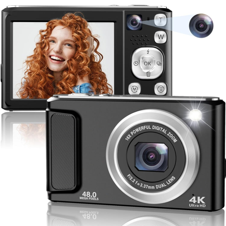 DC308 2.8-Inch 4K HD Front And Rear Dual-Camera 16X Zoom Digital Camera EU Plug(Black) - Children Cameras by PMC Jewellery | Online Shopping South Africa | PMC Jewellery | Buy Now Pay Later Mobicred