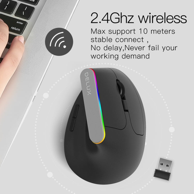 DELUX M618DB 6-Keys 1600 DPI RGB Vertical Wireless Bluetooth Dual-Mode Mouse(Lithium Bluetooth Version) - Wireless Mice by DELUX | Online Shopping South Africa | PMC Jewellery | Buy Now Pay Later Mobicred