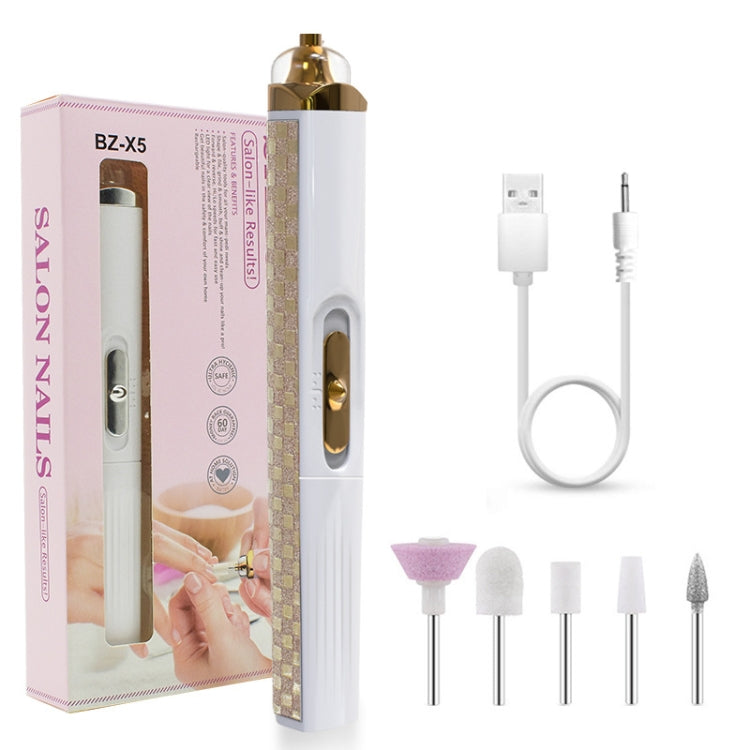 BZX5 5 In 1 USB Nail Polisher Peeling Manicure(Silver White) - Nail Art Equipment by PMC Jewellery | Online Shopping South Africa | PMC Jewellery | Buy Now Pay Later Mobicred