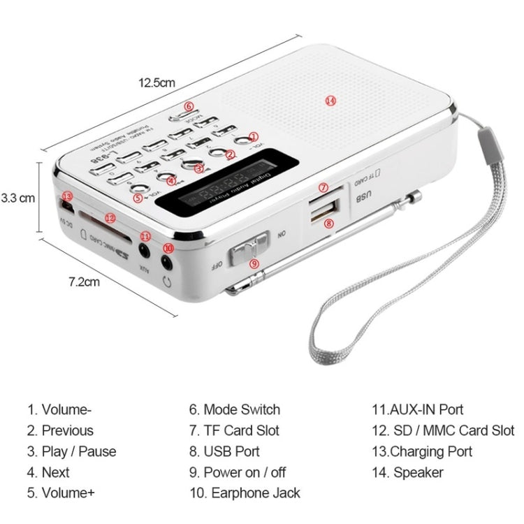 L-938  MP3 Audio Player FM Radio Support  SD MMC Card AUX-IN Earphone-out(White) - Radio Player by PMC Jewellery | Online Shopping South Africa | PMC Jewellery | Buy Now Pay Later Mobicred